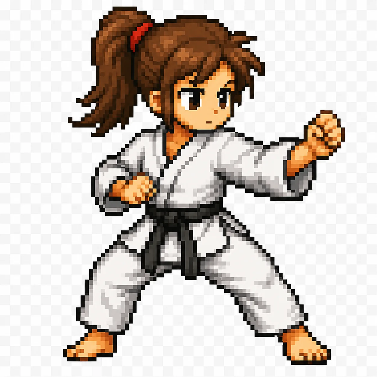 Pixelart-Figur Agathe in Kampfhaltung